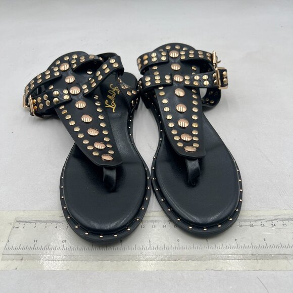 FOWT Black Round Split Toe Sandal Rivet Studded Flat Gladiators Ankle Strap Shoe - Picture 3 of 8
